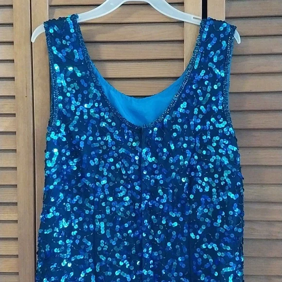 Vintage Blue/Teal Sequin Dress, size 14 - Picture 4 of 5
